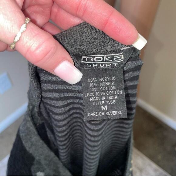 MOKA Sport Medium Charcoal Gray Artsy button lace embellished knit flirt SZ M - Picture 9 of 9